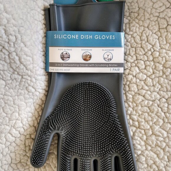 NEW Silicone Dish Gloves 2-1 with Scrubbing Bristles - Picture 6 of 6